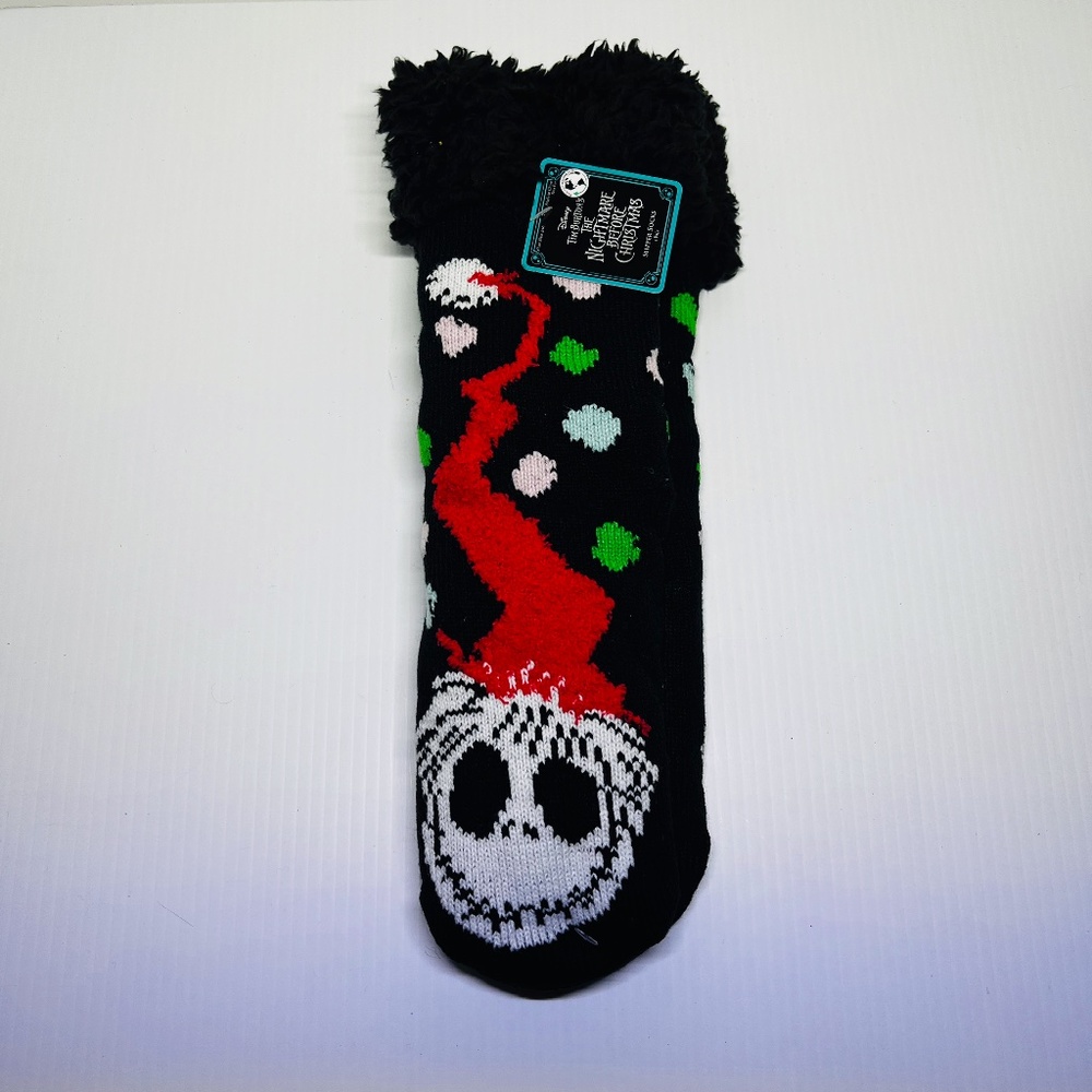 Nightmare Before Christmas Womens Sherpa Jack Skellington Holiday Slipper Socks